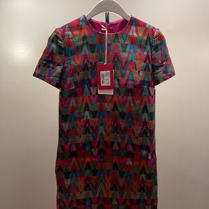 Valentino A-Line Metallic Multicolor V Zigzag Mini Dress